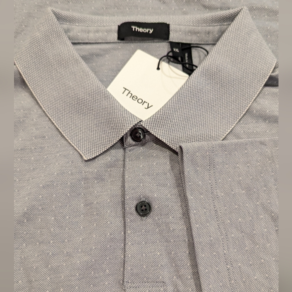 NEW Theory STANDARD POLO XXL Moat/Vapor Pique Dot GRAY POLKA DOTS cotton